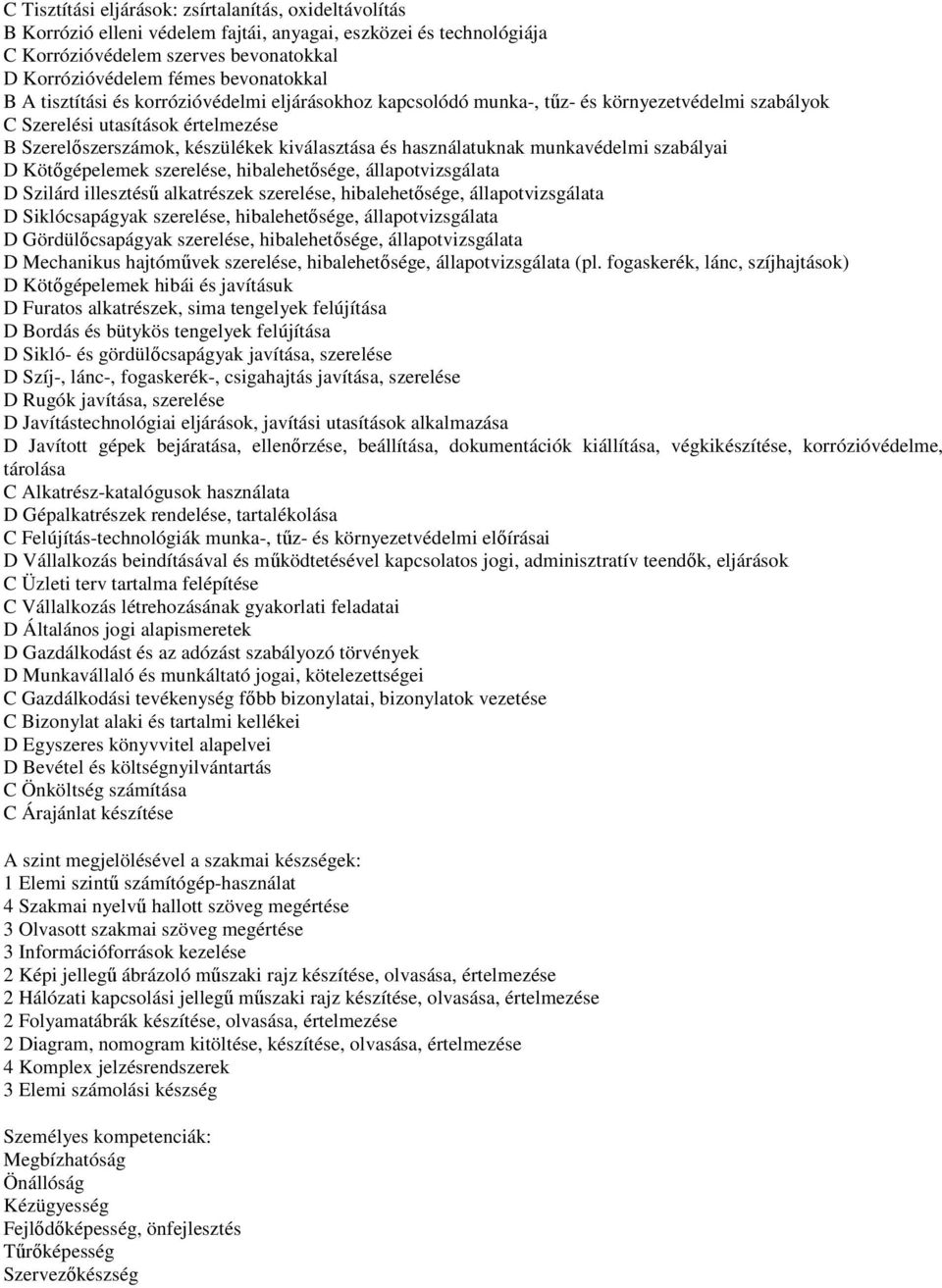 munkavédelmi szabályai D Kötőgépelemek szerelése, hibalehetősége, állapotvizsgálata D Szilárd illesztésű alkatrészek szerelése, hibalehetősége, állapotvizsgálata D Siklócsapágyak szerelése,