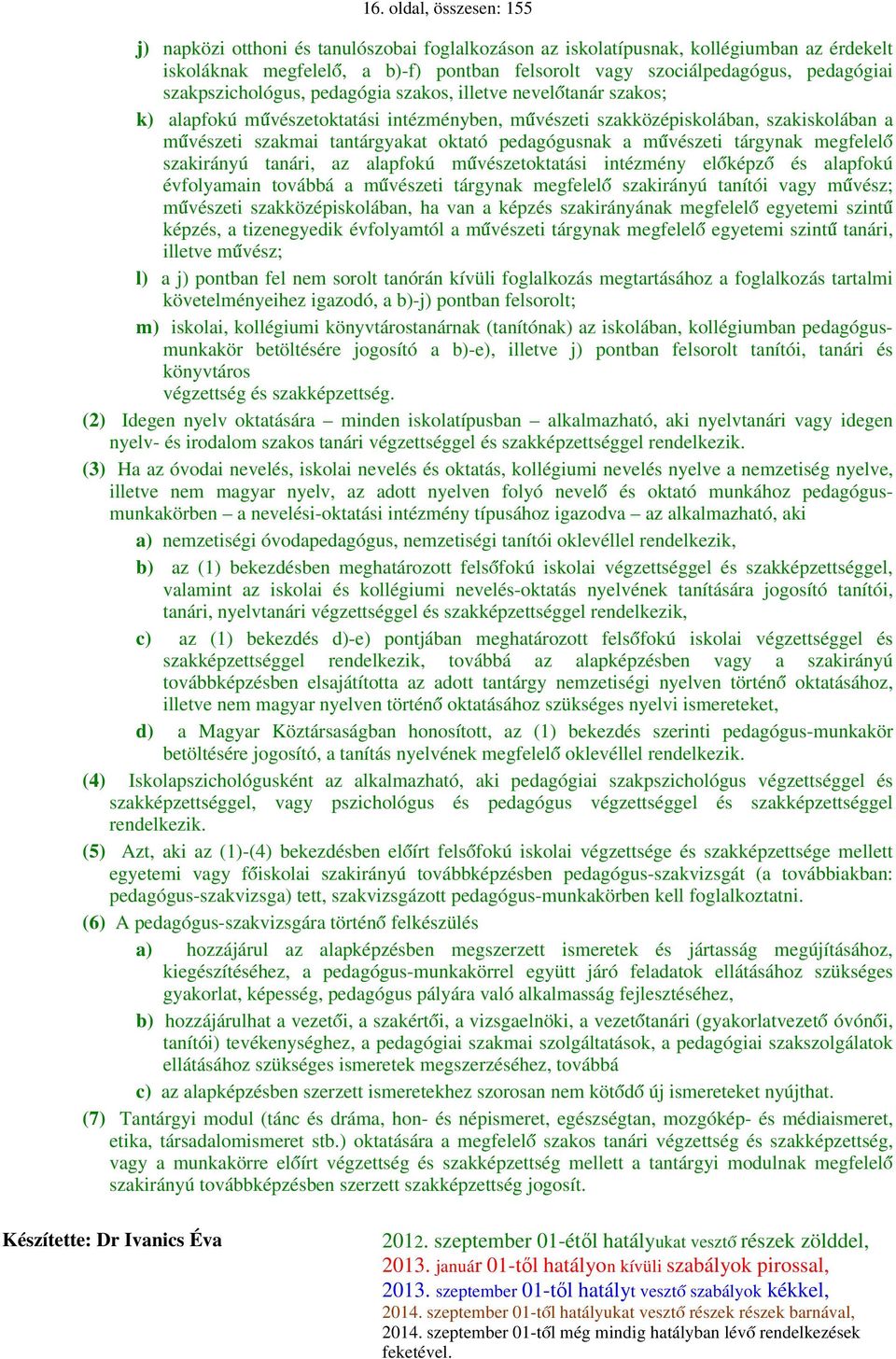 pedagógusnak a művészeti tárgynak megfelelő szakirányú tanári, az alapfokú művészetoktatási intézmény előképző és alapfokú évfolyamain továbbá a művészeti tárgynak megfelelő szakirányú tanítói vagy