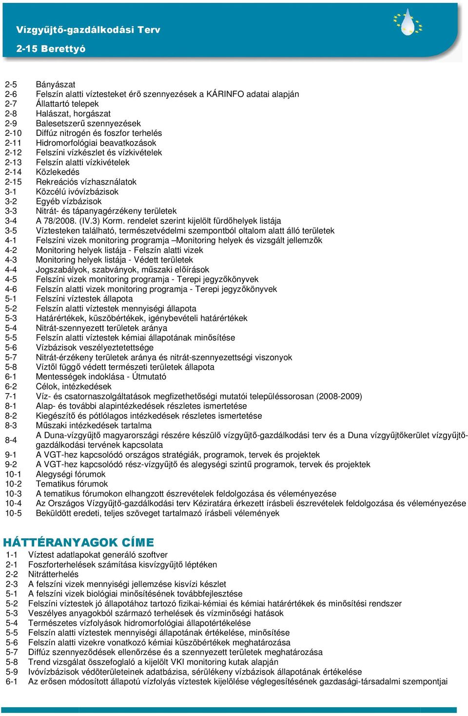 Egyéb vízbázisok 3-3 Nitrát- és tápanyagérzékeny területek 3-4 A 78/2008. (IV.3) Korm.