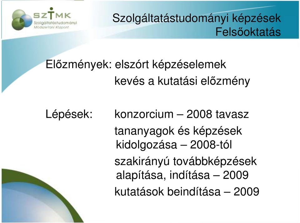 tavasz tananyagok és képzések kidolgozása 2008-tól szakirányú