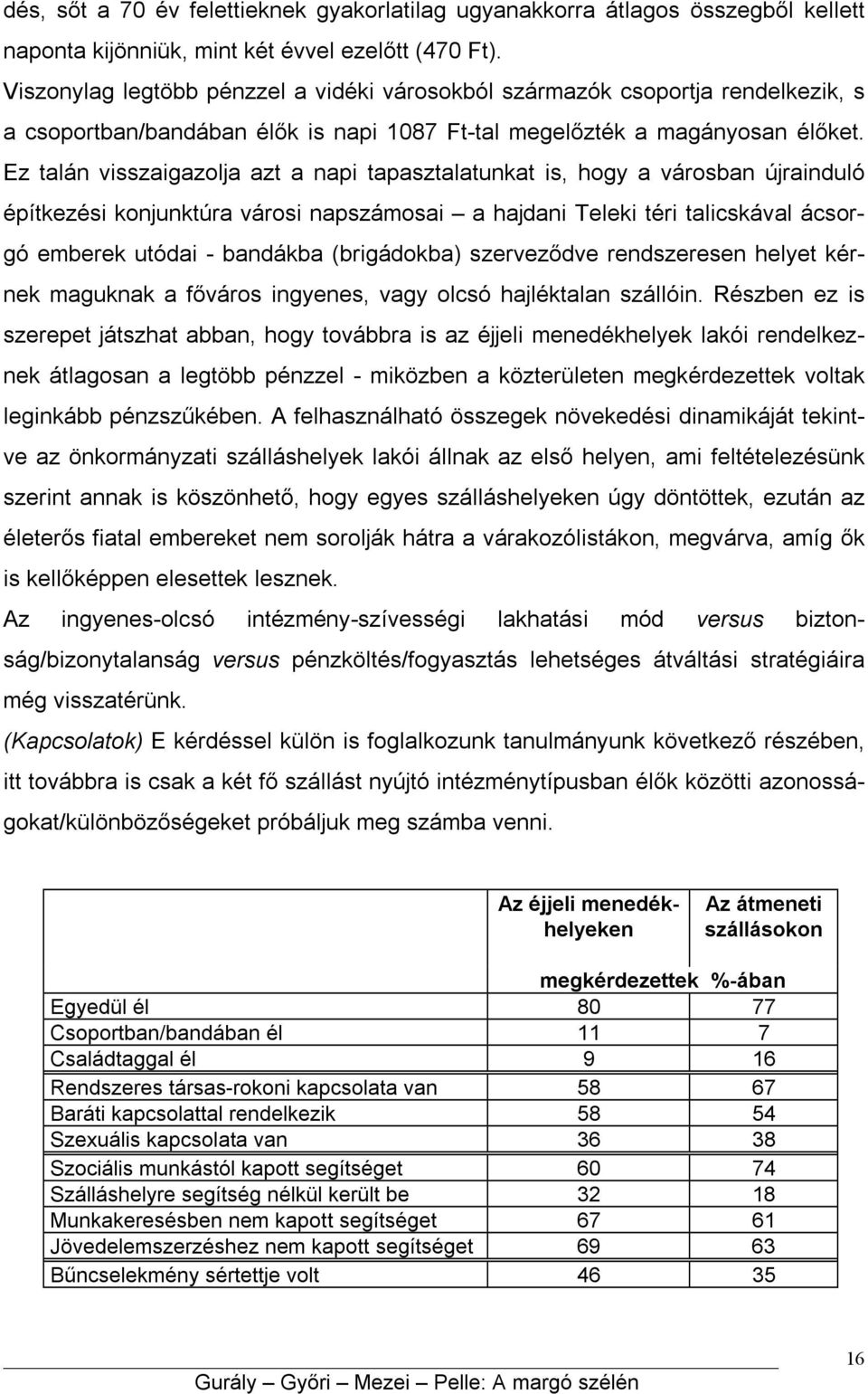 Ez talán visszaigazolja azt a napi tapasztalatunkat is, hogy a városban újrainduló építkezési konjunktúra városi napszámosai a hajdani Teleki téri talicskával ácsorgó emberek utódai - bandákba