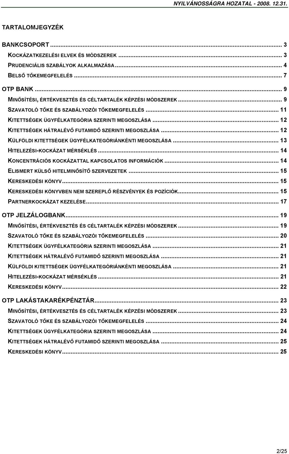 .. 12 KITETTSÉGEK HÁTRALÉVŐ FUTAMIDŐ SZERINTI MEGOSZLÁSA... 12 KÜLFÖLDI KITETTSÉGEK ÜGYFÉLKATEGÓRIÁNKÉNTI MEGOSZLÁSA... 13 HITELEZÉSI-KOCKÁZAT MÉRSÉKLÉS.