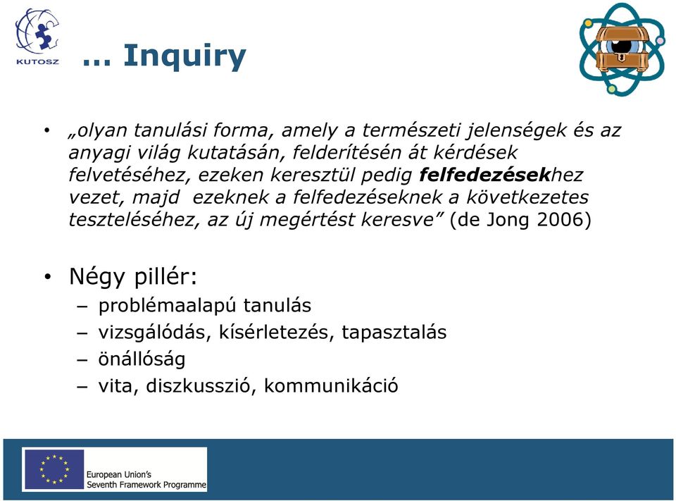 a felfedezéseknek a következetes teszteléséhez, az új megértést keresve (de Jong 2006) Négy