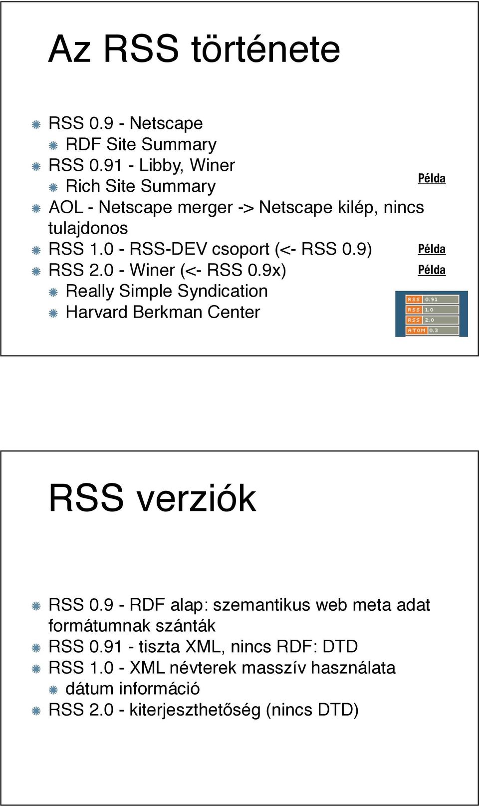 0 - RSS-DEV csoport (<- RSS 0.9) RSS 2.0 - Winer (<- RSS 0.