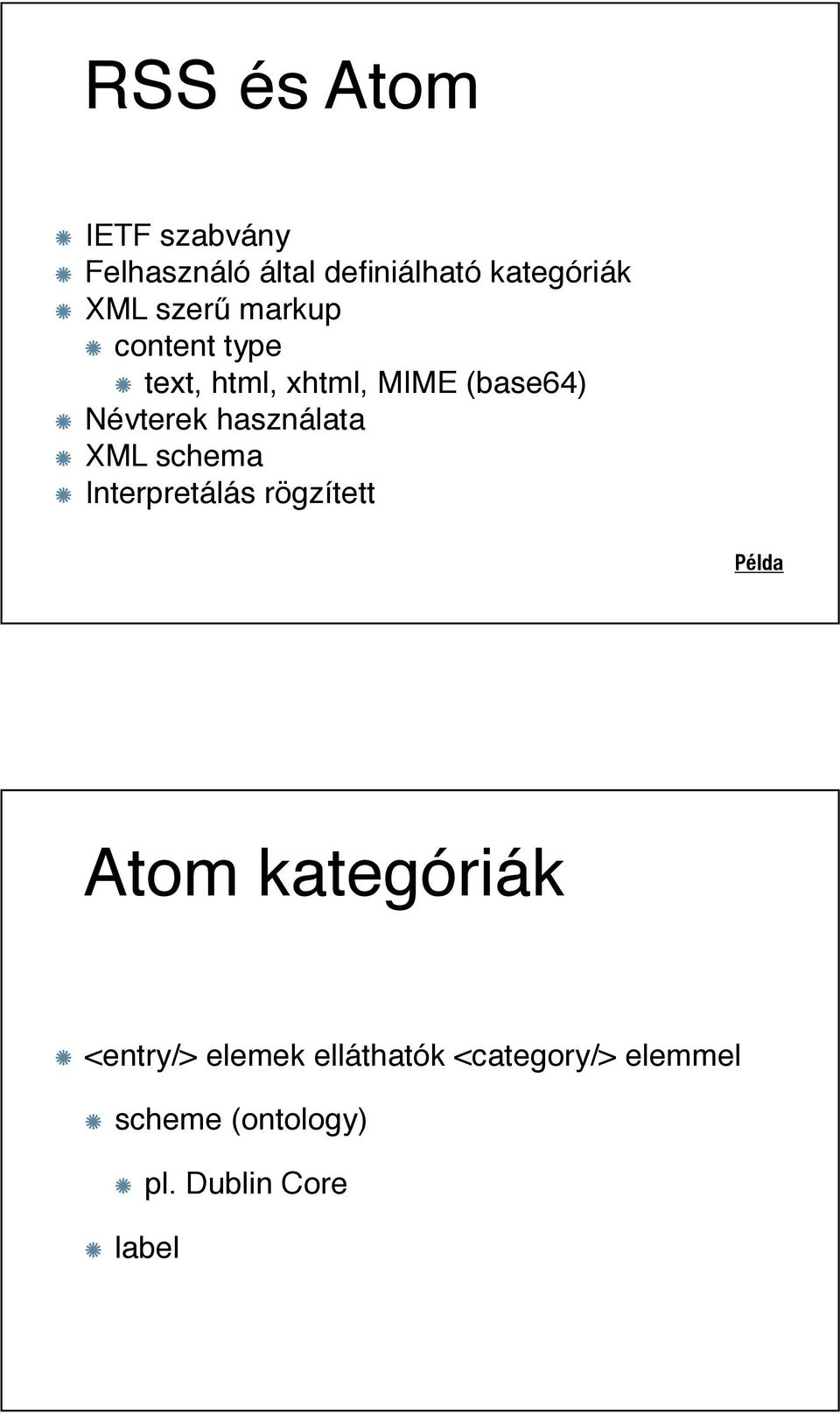 használata XML schema Interpretálás rögzített Atom kategóriák <entry/>