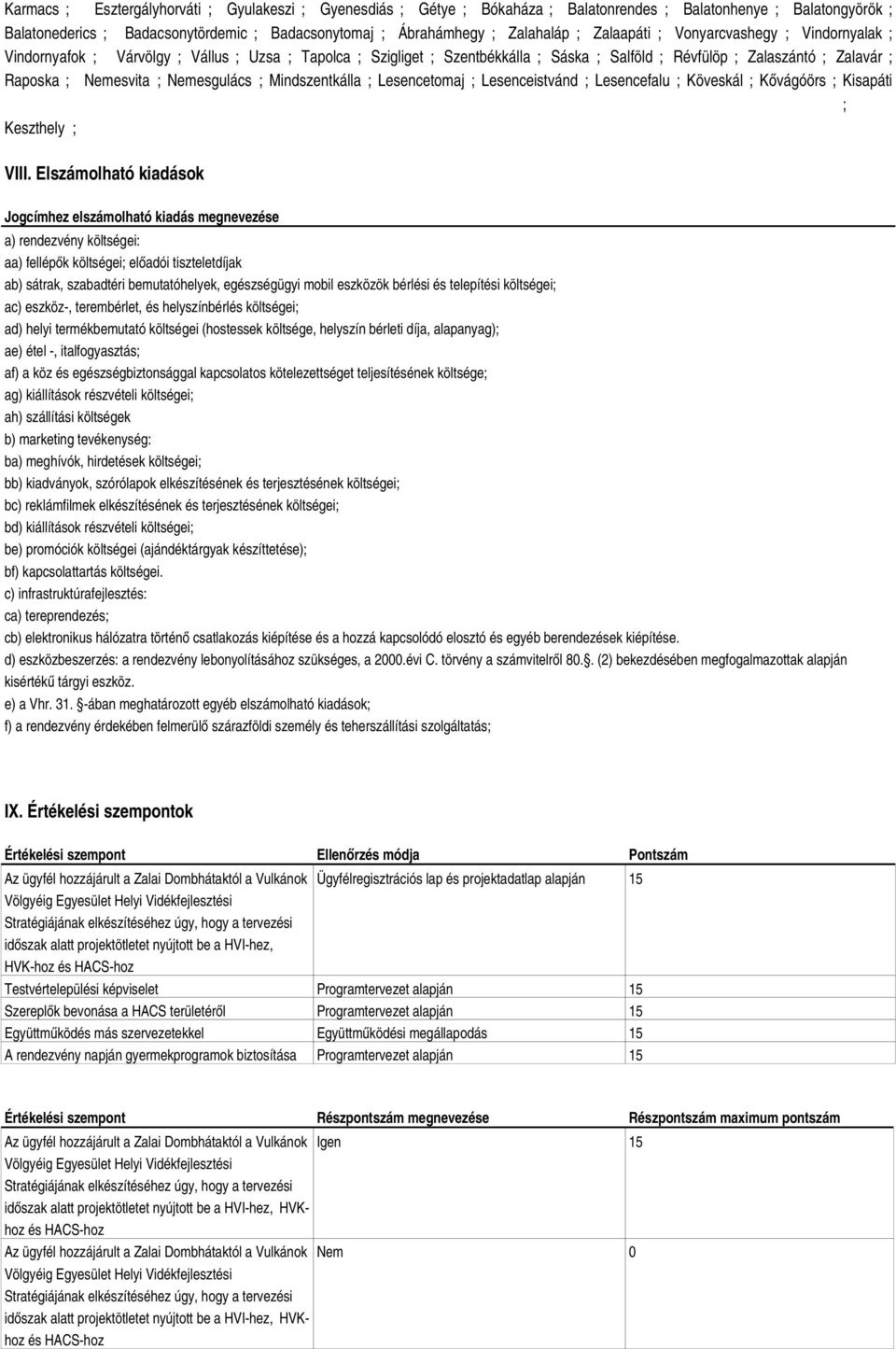 Nemesgulács ; Mindszentkálla ; Lesencetomaj ; Lesenceistvánd ; Lesencefalu ; Köveskál ; Kővágóörs ; Kisapáti ; Keszthely ; VIII.