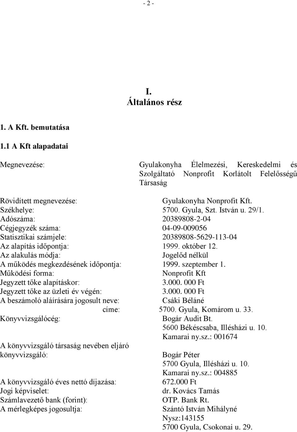 Gyula, Szt. István u. 29/1. Adószáma: 20389808-2-04 Cégjegyzék száma: 04-09-009056 Statisztikai számjele: 20389808-5629-113-04 Az alapítás időpontja: 1999. október 12.
