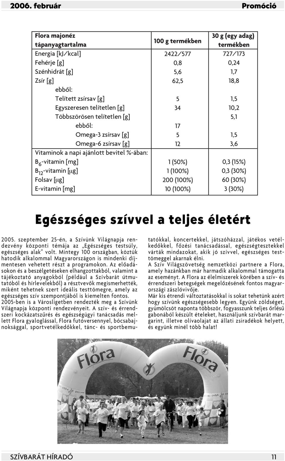 (50%) 1 (100%) 200 (100%) 10 (100%) 30 g (egy adag) termékben 727/173 0,24 1,7 18,8 1,5 10,2 5,1 1,5 3,6 0,3 (15%) 0,3 (30%) 60 (30%) 3 (30%) Egészséges szívvel a teljes életért 2005.