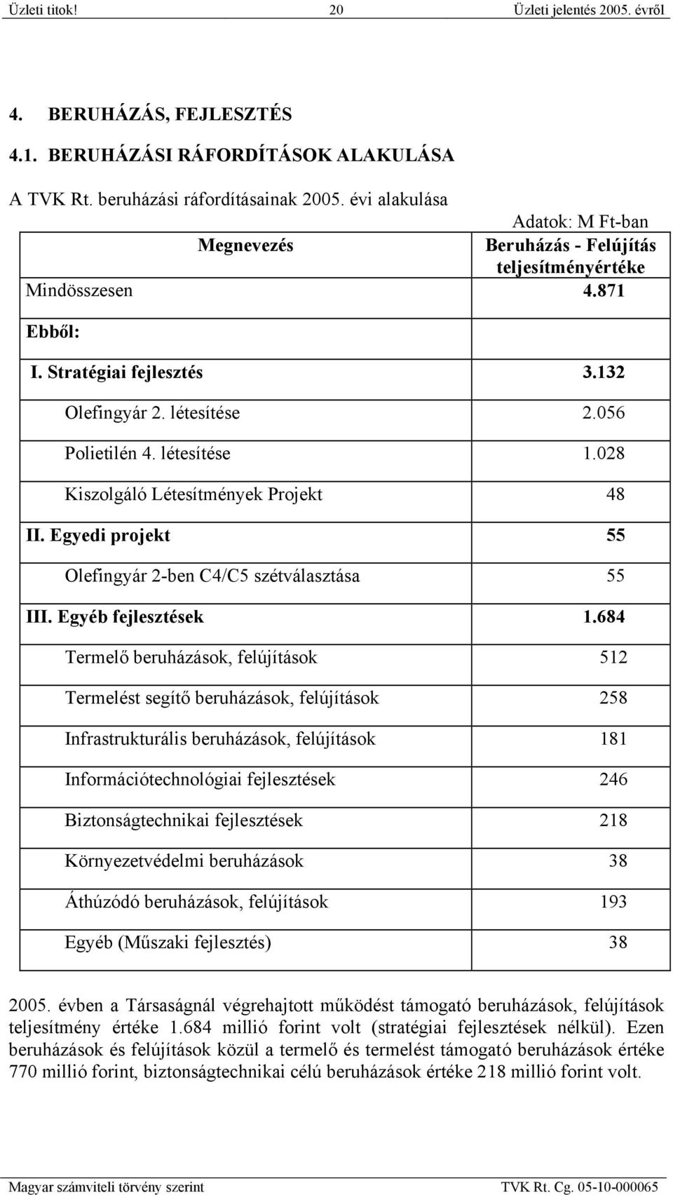 028 Kiszolgáló Létesítmények Projekt 48 II. Egyedi projekt 55 Olefingyár 2-ben C4/C5 szétválasztása 55 III. Egyéb fejlesztések 1.