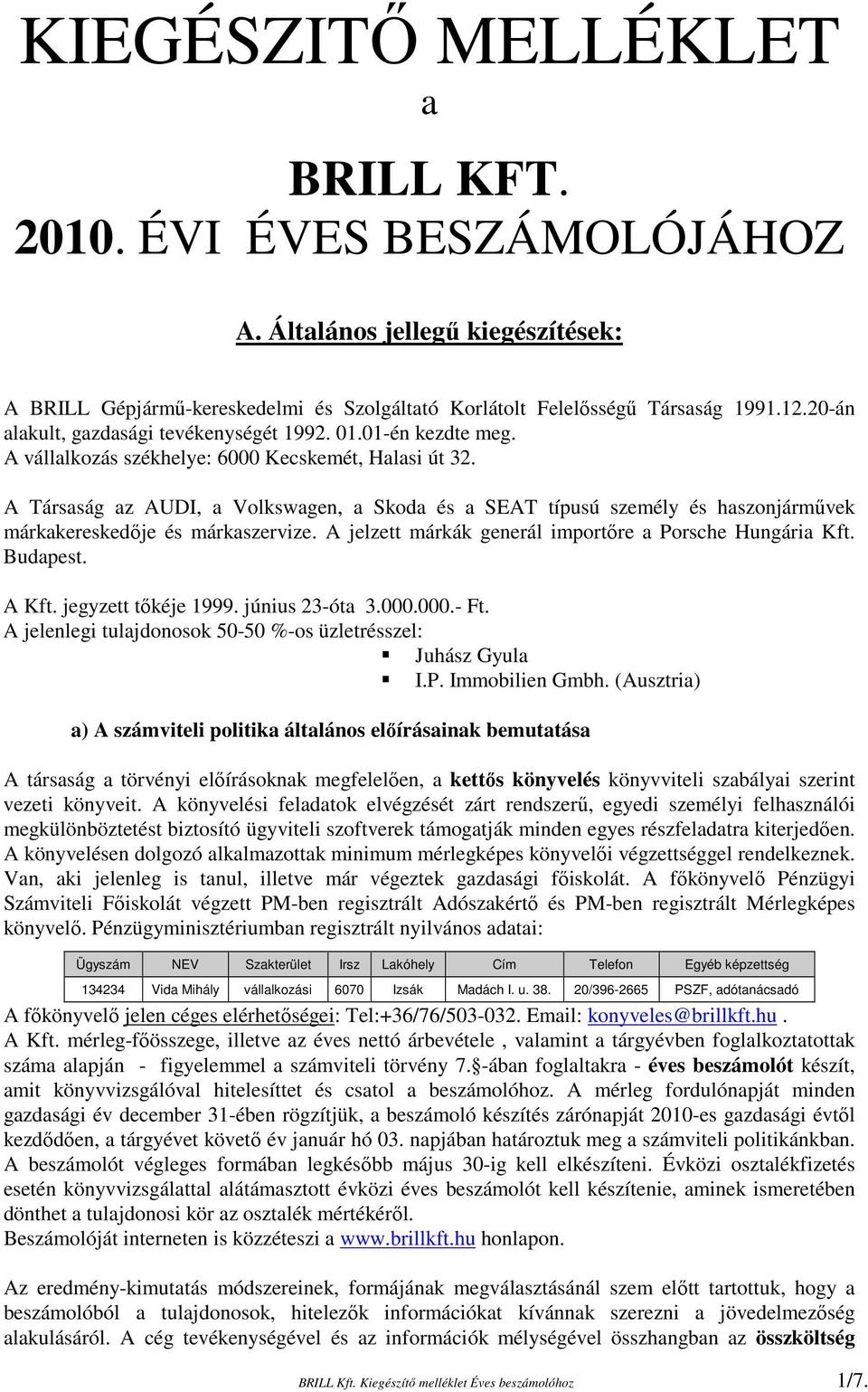 A Társaság az AUDI, a Volkswagen, a Skoda és a SEAT típusú személy és haszonjárművek márkakereskedője és márkaszervize. A jelzett márkák generál importőre a Porsche Hungária Kft. Budapest. A Kft.