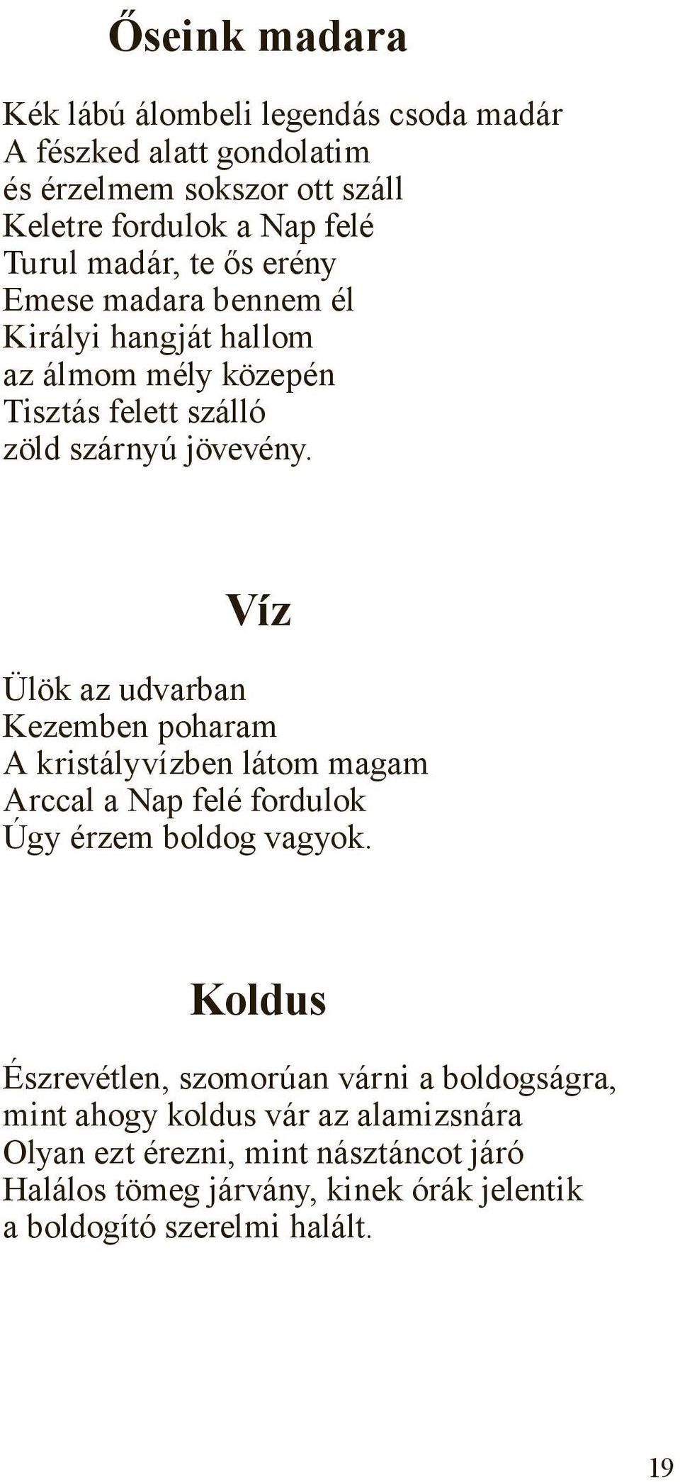 Víz Ülök az udvarban Kezemben poharam A kristályvízben látom magam Arccal a Nap felé fordulok Úgy érzem boldog vagyok.