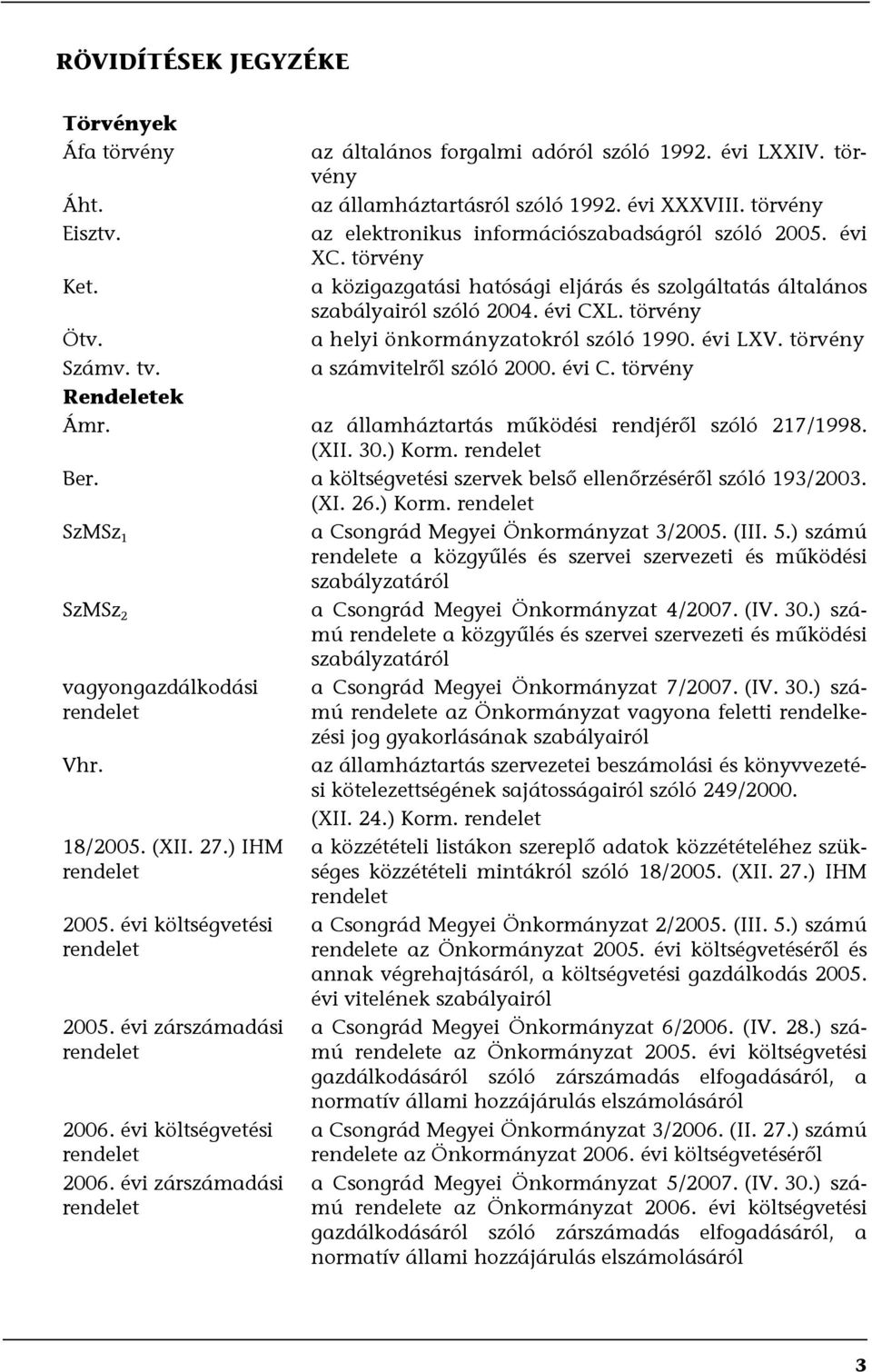 törvény a helyi önkormányzatokról szóló 1990. évi LXV. törvény a számvitelről szóló 2000. évi C. törvény Rendeletek Ámr. az államháztartás működési rendjéről szóló 217/1998. (XII. 30.) Korm.