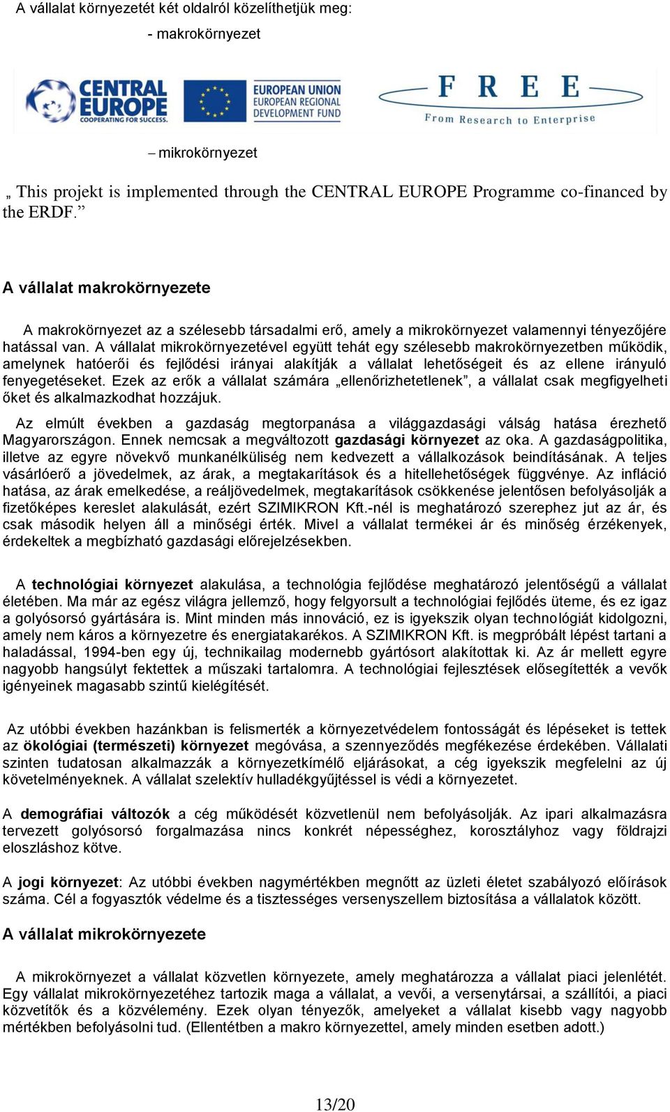 A vállalat mikrokörnyezetével együtt tehát egy szélesebb makrokörnyezetben működik, amelynek hatóerői és fejlődési irányai alakítják a vállalat lehetőségeit és az ellene irányuló fenyegetéseket.