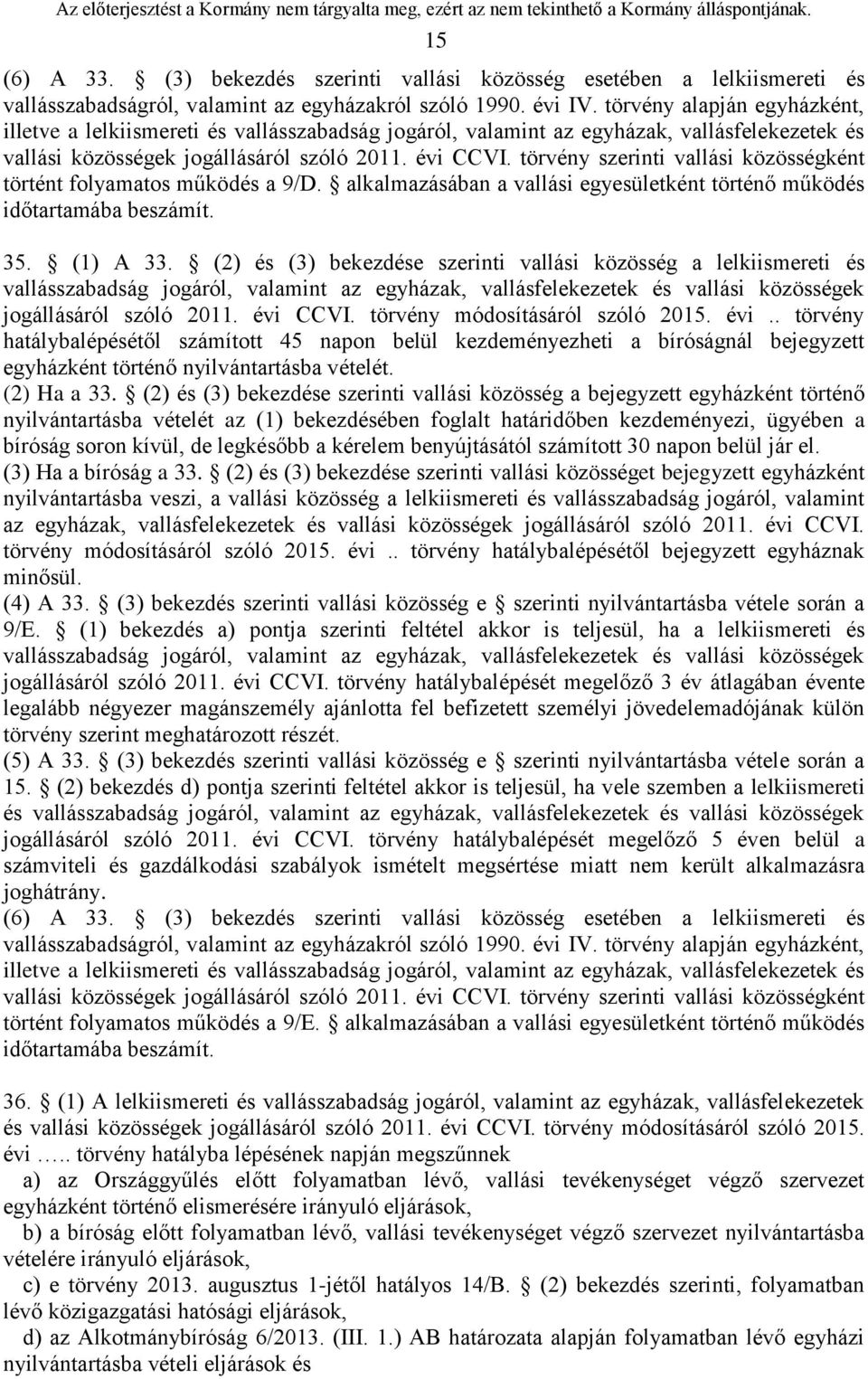 törvény szerinti vallási közösségként történt folyamatos működés a 9/D. alkalmazásában a vallási egyesületként történő működés időtartamába beszámít. 35. (1) A 33.