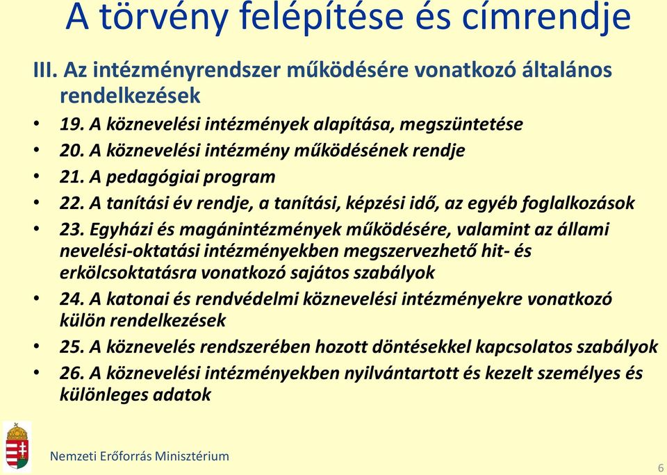 Egyházi és magánintézmények működésére, valamint az állami nevelési-oktatási intézményekben megszervezhető hit- és erkölcsoktatásra vonatkozó sajátos szabályok 24.