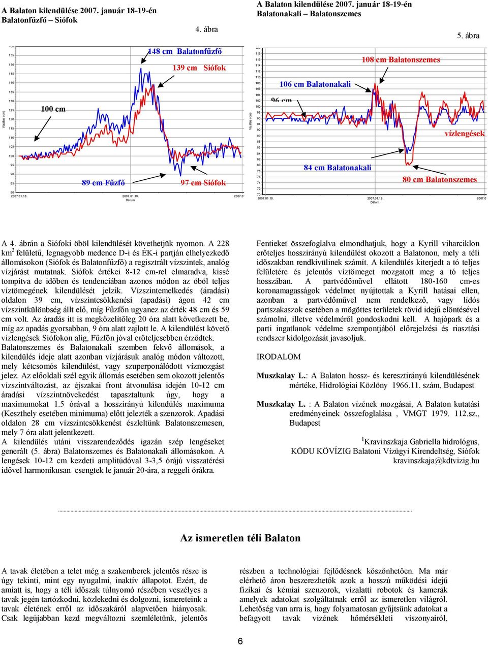 cm 108 cm Balatonszemes vízlengések 88 105 86 100 95 90 85 80 2007.01.18. 89 cm Fűzfő 97 cm Siófok 2007.01.19. 2007.01.20. 84 82 80 78 76 74 72 70 2007.01.18. 84 cm Balatonakali 2007.01.19. 80 cm Balatonszemes 2007.
