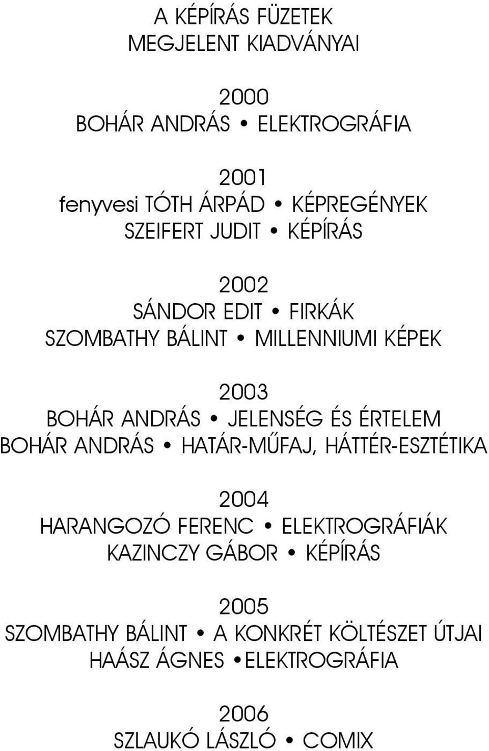 JELENSÉG ÉS ÉRTELEM BOHÁR ANDRÁS HATÁR-MÛFAJ, HÁTTÉR-ESZTÉTIKA 2004 HARANGOZÓ FERENC ELEKTROGRÁFIÁK