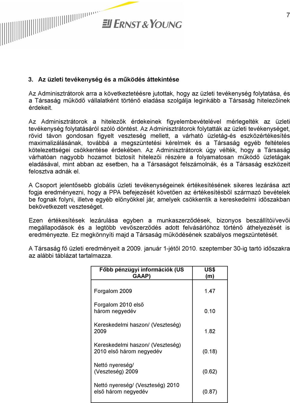 Az Adminisztrátorok folytatták az üzleti tevékenységet, rövid távon gondosan figyelt veszteség mellett, a várható üzletág-és eszközértékesítés maximalizálásának, továbbá a megszüntetési kérelmek és a