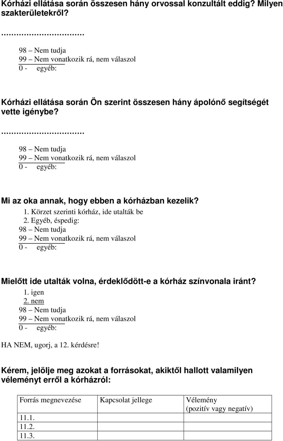 Körzet szerinti kórház, ide utalták be 2. Egyéb, éspedig: Mielőtt ide utalták volna, érdeklődött-e a kórház színvonala iránt? 1. igen 2.