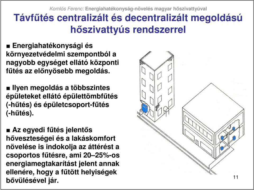 Ilyen megoldás a többszintes épületeket ellátó épülettömbfőtés (-hőtés) és épületcsoport-főtés (-hőtés).