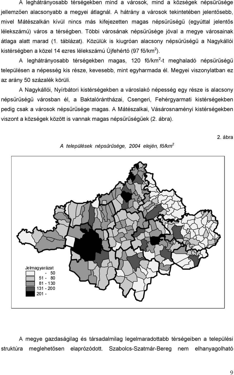 Többi városának népsűrűsége jóval a megye városainak átlaga alatt marad (1. táblázat).