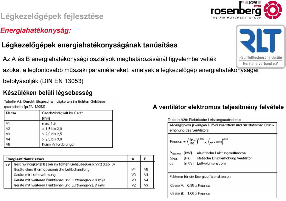 legfontosabb műszaki paramétereket, amelyek a légkezelőgép energiahatékonyságát