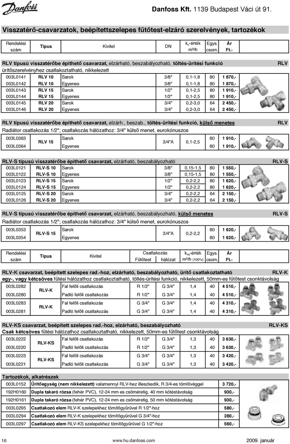 és Árcsavarzatok RA 2982beépített szelepes radiát Típus Kivitel DN szám Összefoglaló táblázat m!/h gyártók csom. szerint Ft.