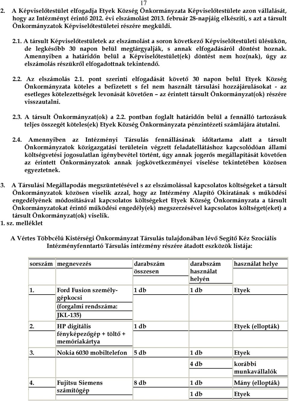 A társult Képviselőtestületek az elszámolást a soron következő Képviselőtestületi ülésükön, de legkésőbb 30 napon belül megtárgyalják, s annak elfogadásáról döntést hoznak.