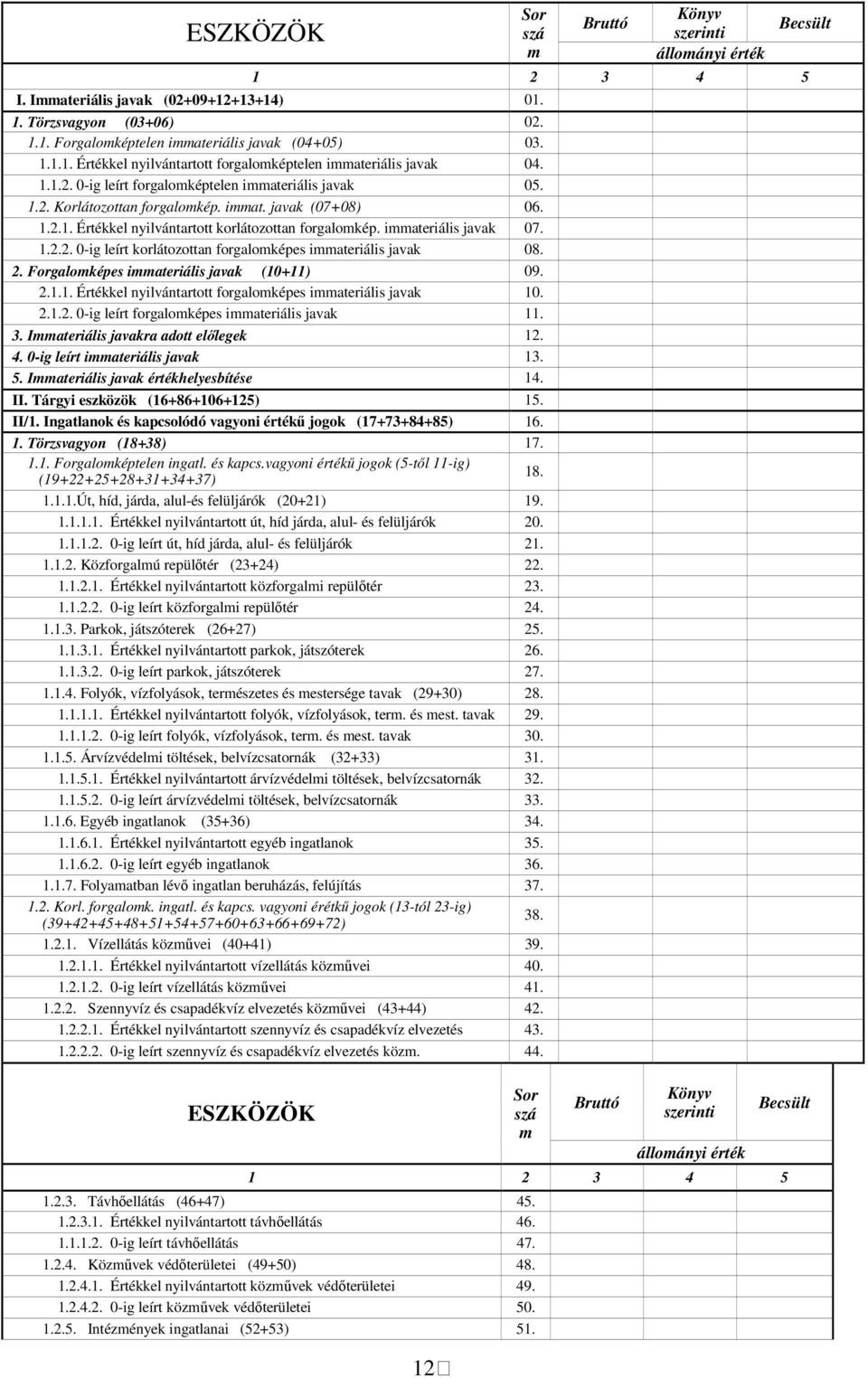 2. Forgalomképes immateriális javak (10+11) 09. 2.1.1. Értékkel yilvátartott forgalomképes immateriális javak 10. 2.1.2. 0-ig leírt forgalomképes immateriális javak 11. 3.