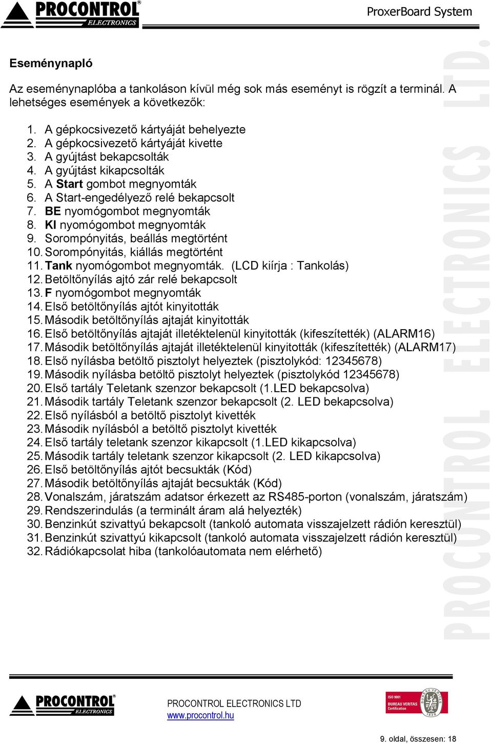 KI nyomógombot megnyomták 9. Sorompónyitás, beállás megtörtént 10. Sorompónyitás, kiállás megtörtént 11. Tank nyomógombot megnyomták. (LCD kiírja : Tankolás) 12.