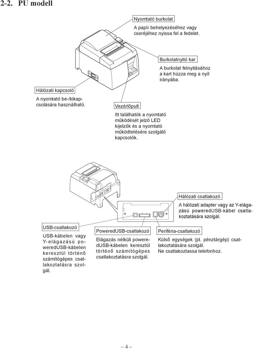 USB-csatlakozó USB-kábelen vagy Y-elágazású poweredusb-kábelen keresztül történõ számítógépes csatlakoztatásra szolgál.