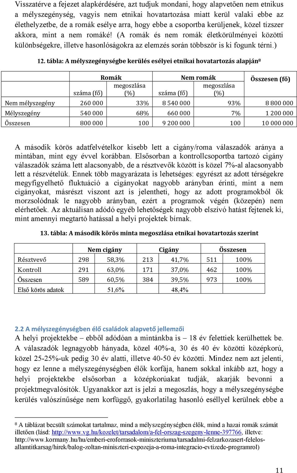 (A romák és nem romák életkörülményei közötti különbségekre, illetve hasonlóságokra az elemzés során többször is ki fogunk térni.) 12.