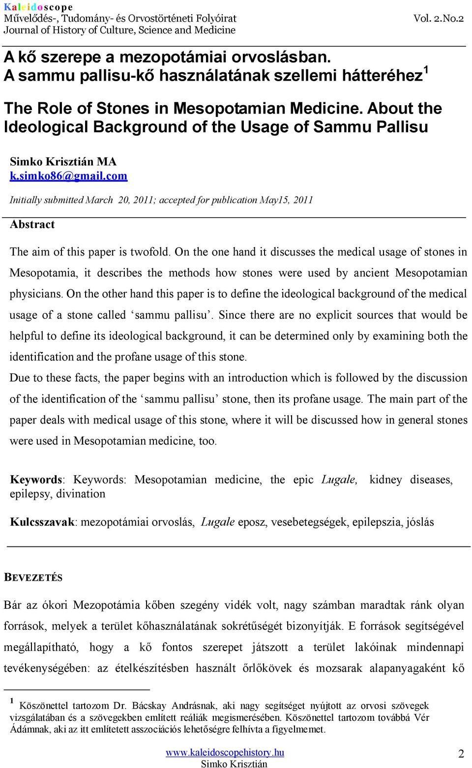 com Initially submitted March 20, 2011; accepted for publication May15, 2011 Abstract The aim of this paper is twofold.