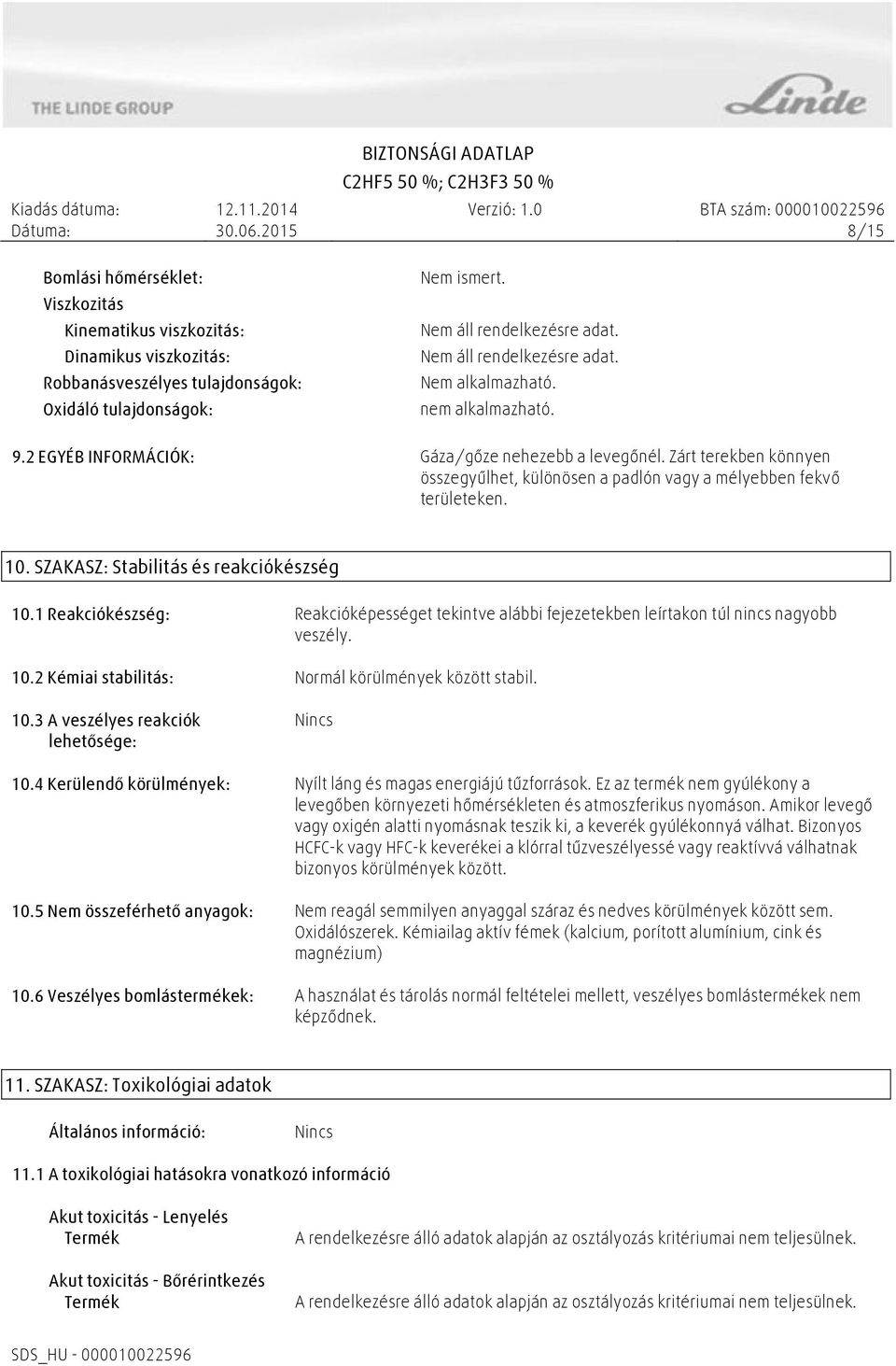 Zárt terekben könnyen összegyűlhet, különösen a padlón vagy a mélyebben fekvő területeken. 10. SZAKASZ: Stabilitás és reakciókészség 10.