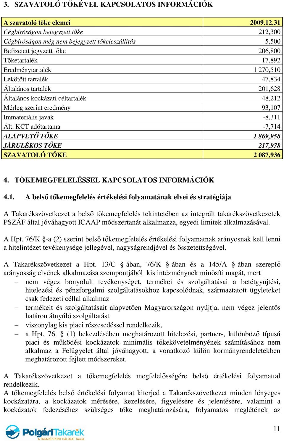 Általános tartalék 201,628 Általános kockázati céltartalék 48,212 Mérleg szerint eredmény 93,107 Immateriális javak -8,311 Ált.