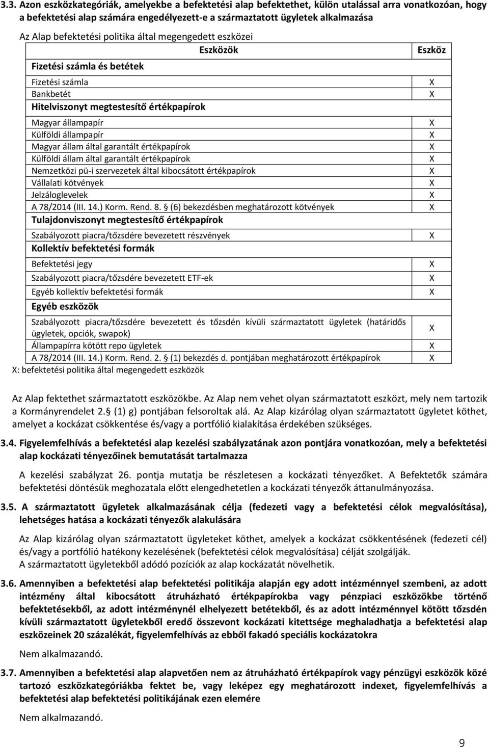 állam által garantált értékpapírok Külföldi állam által garantált értékpapírok Nemzetközi pü-i szervezetek által kibocsátott értékpapírok Vállalati kötvények Jelzáloglevelek A 78/2014 (III. 14.) Korm.