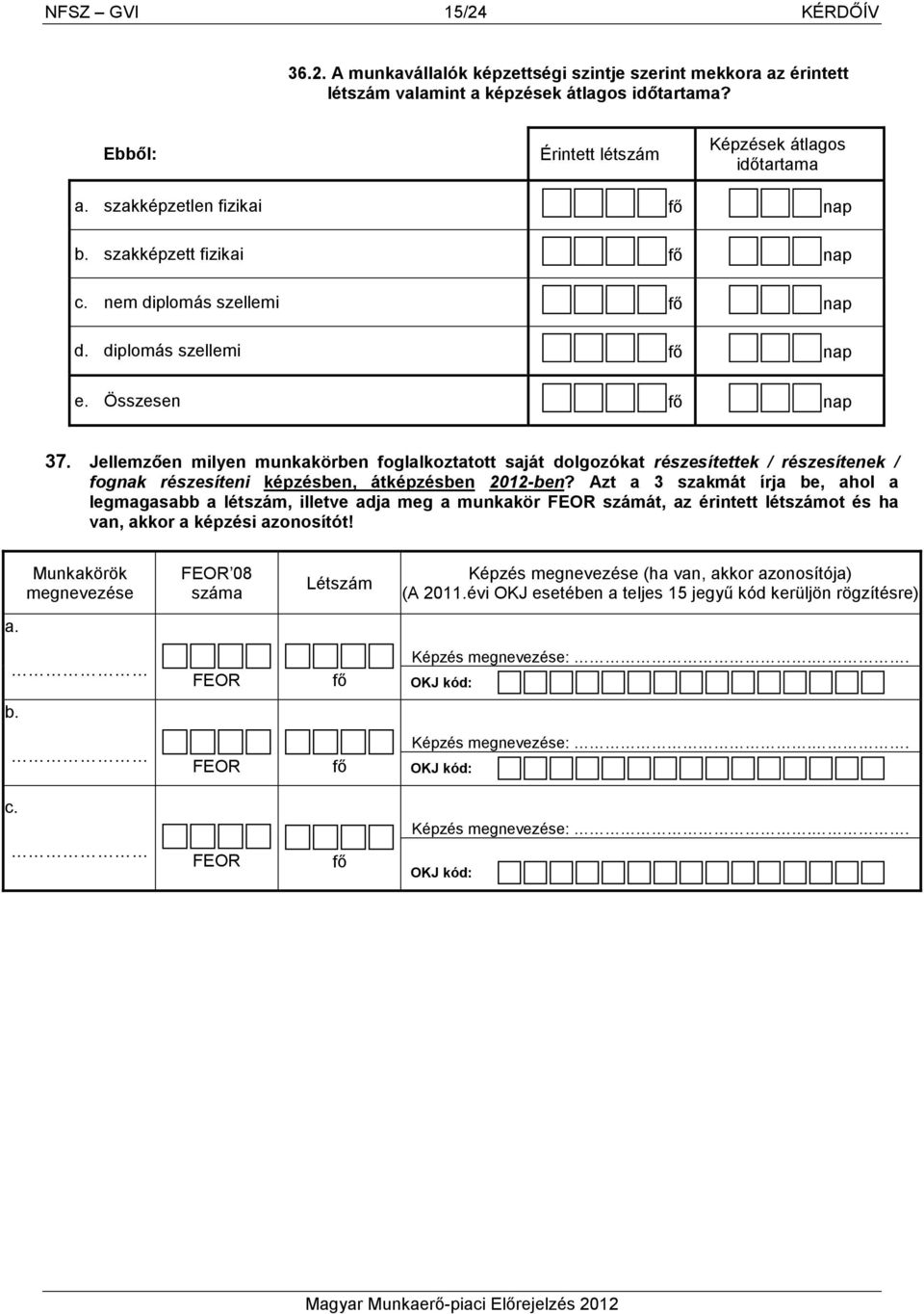 Jellemzıen milyen munkakörben foglalkoztatott saját dolgozókat részesítettek / részesítenek / fognak részesíteni képzésben, átképzésben 2012-ben?