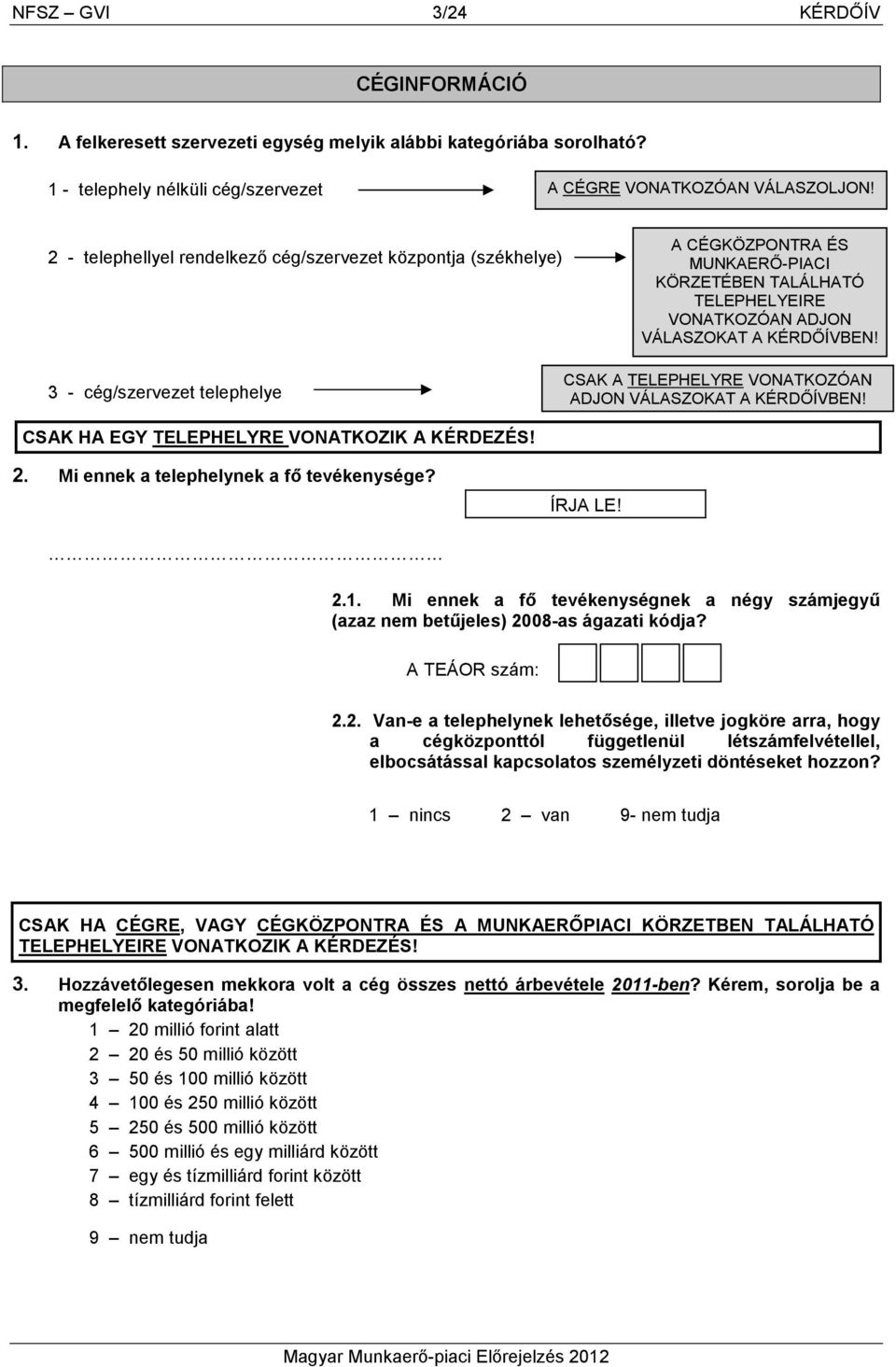 KÉRDİÍVBEN! CSAK A TELEPHELYRE VONATKOZÓAN ADJON VÁLASZOKAT A KÉRDİÍVBEN! CSAK HA EGY TELEPHELYRE VONATKOZIK A KÉRDEZÉS! 2. Mi ennek a telephelynek a tevékenysége? ÍRJA LE! 2.1.