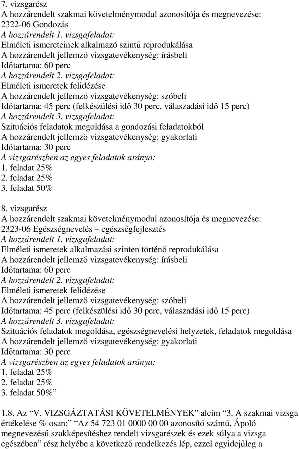 vizsgafeladat: Elméleti ismeretek felidézése szóbeli Idıtartama: 45 perc (felkészülési idı 30 perc, válaszadási idı 15 perc) A hozzárendelt 3.