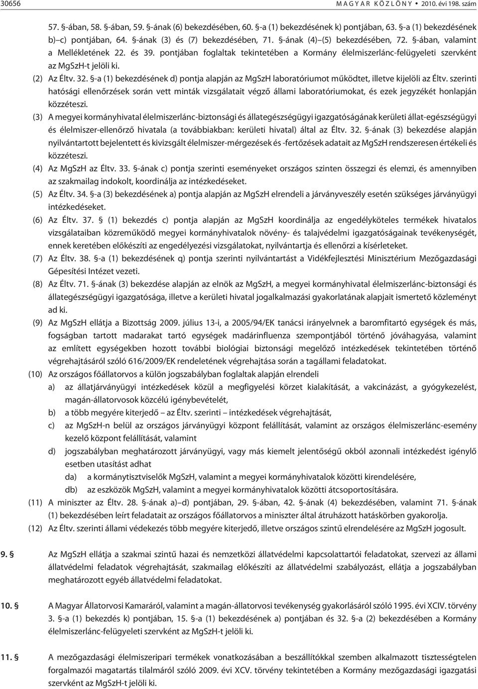 pontjában foglaltak tekintetében a Kormány élelmiszerlánc-felügyeleti szervként az MgSzH-t jelöli ki. (2) Az Éltv. 32.