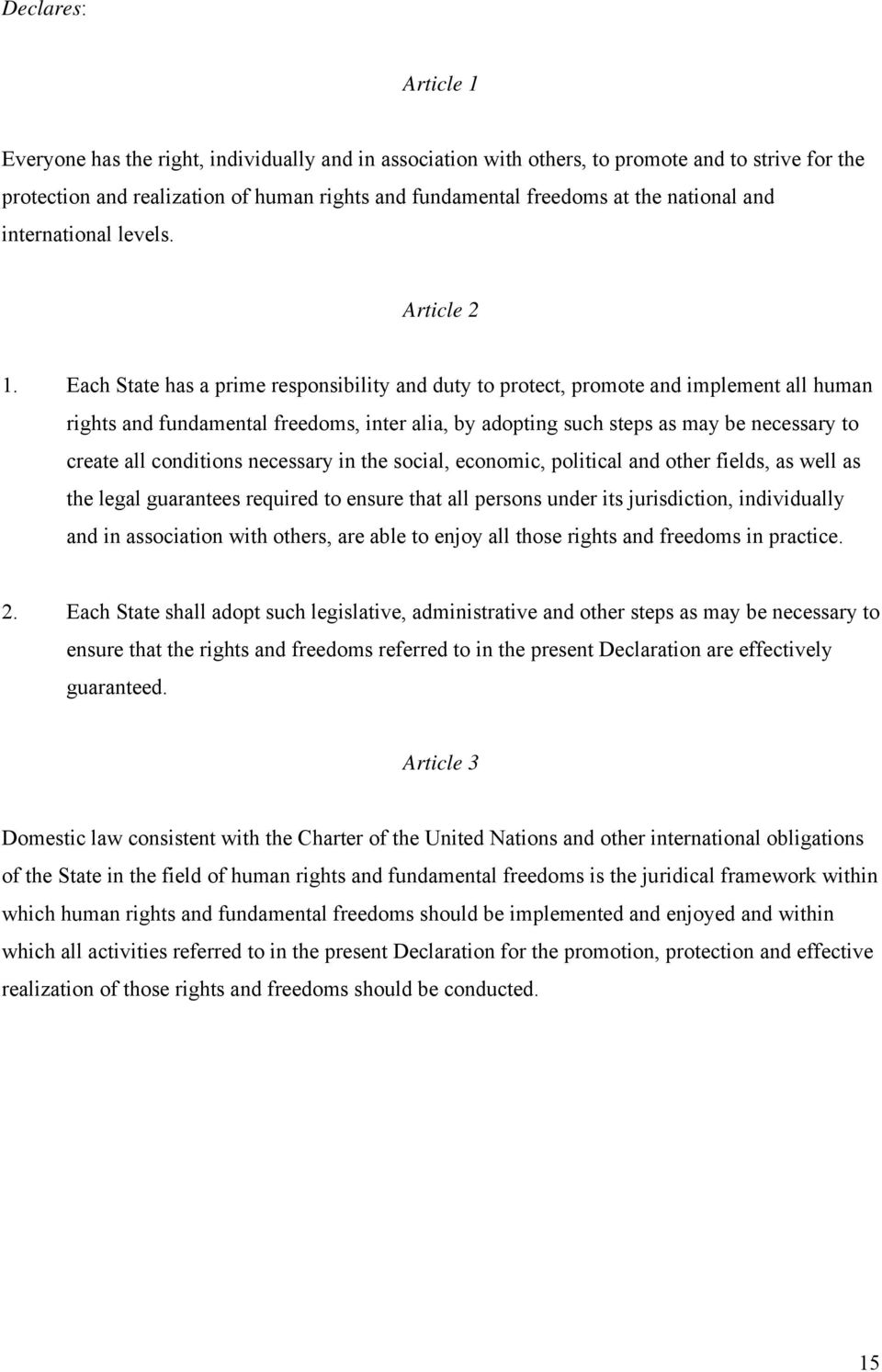 Each State has a prime responsibility and duty to protect, promote and implement all human rights and fundamental freedoms, inter alia, by adopting such steps as may be necessary to create all