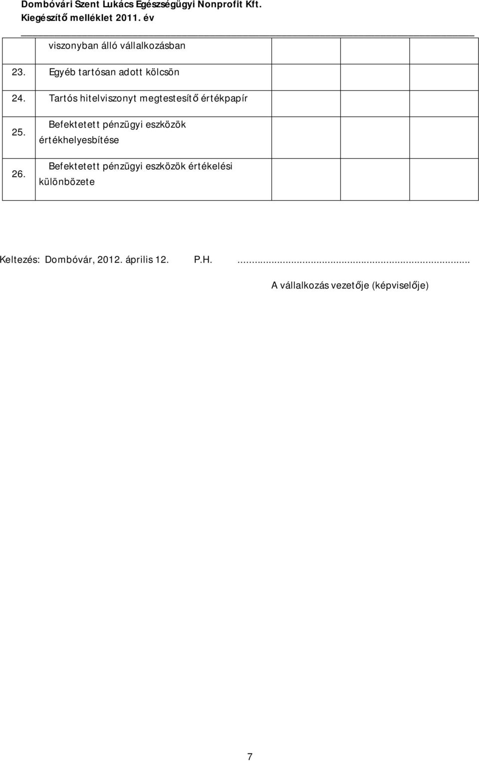 Befektetett pénzügyi eszközök értékhelyesbítése Befektetett pénzügyi