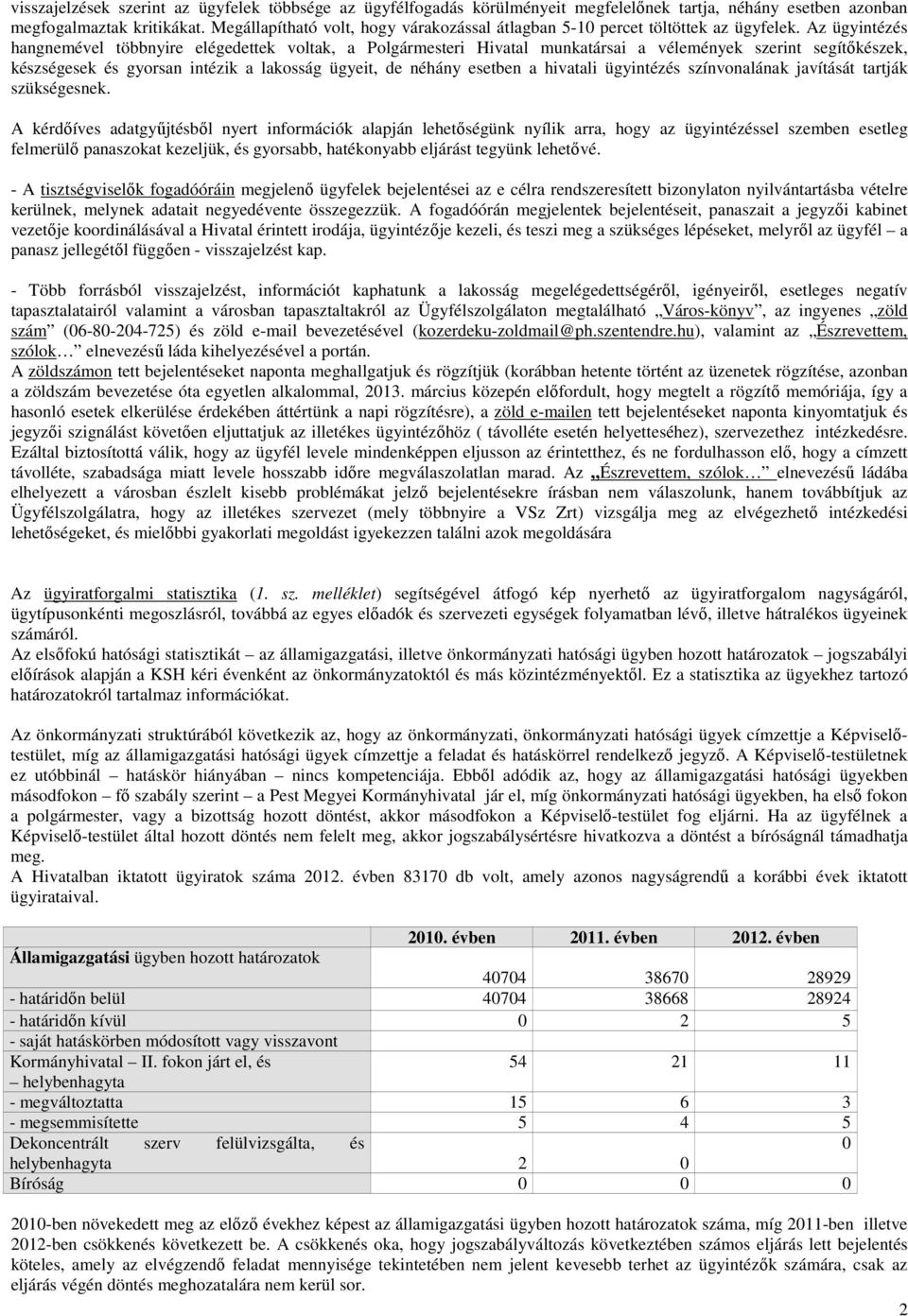 Az ügyintézés hangnemével többnyire elégedettek voltak, a Polgármesteri Hivatal munkatársai a vélemények szerint segítőkészek, készségesek és gyorsan intézik a lakosság ügyeit, de néhány esetben a