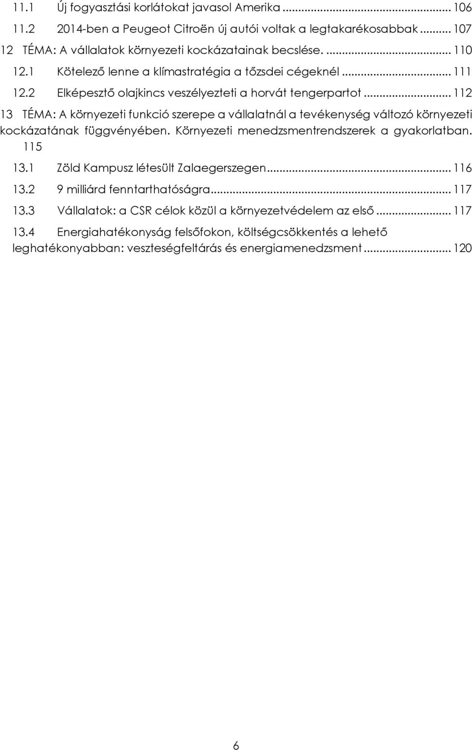 .. 112 13 TÉMA: A környezeti funkció szerepe a vállalatnál a tevékenység változó környezeti kockázatának függvényében. Környezeti menedzsmentrendszerek a gyakorlatban. 115 13.