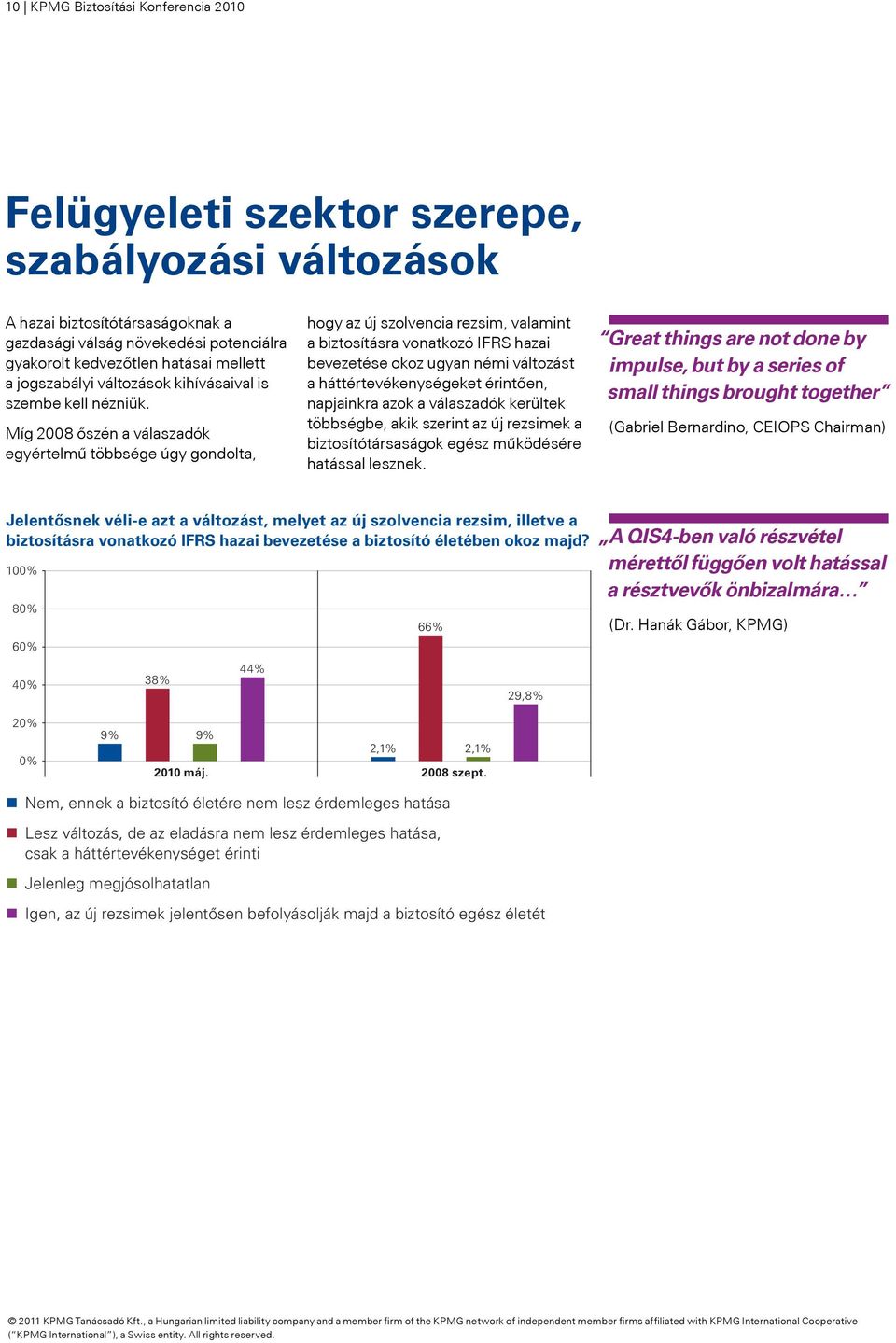 Míg 2008 őszén a válaszadók egyértelmű többsége úgy gondolta, hogy az új szolvencia rezsim, valamint a biztosításra vonatkozó IFRS hazai bevezetése okoz ugyan némi változást a háttértevékenységeket