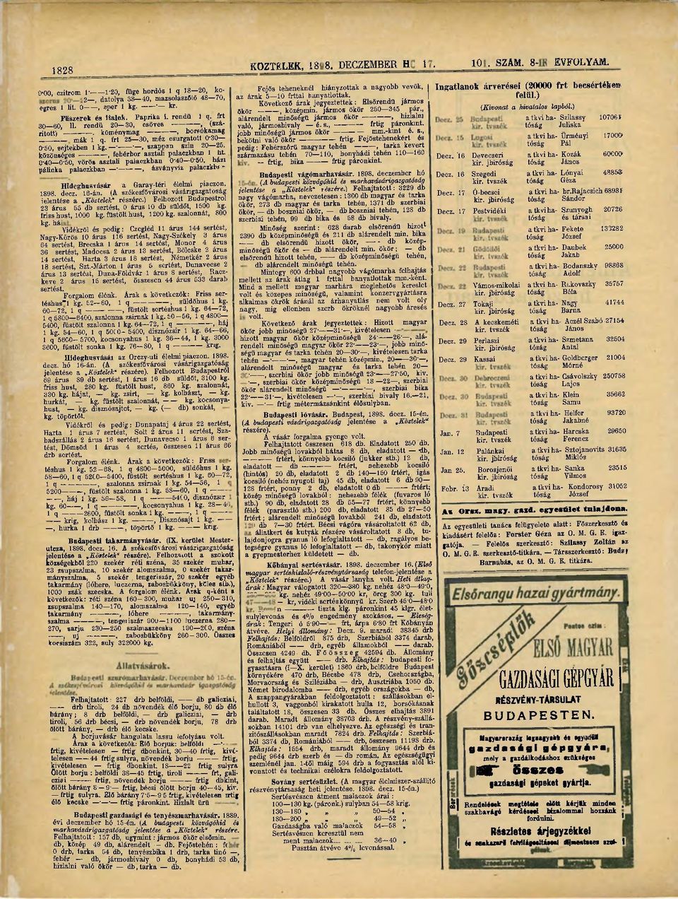 , szappan szin 20-25, közönséges, fehérbor asztali palaczkban 1 üt 0-40 0-50, vörös asztali palaczkban 0"40 0'50, házi pálinka palaczkban, ásványvíz palaczklw * Hideghusvásár a Garay-téri élelmi