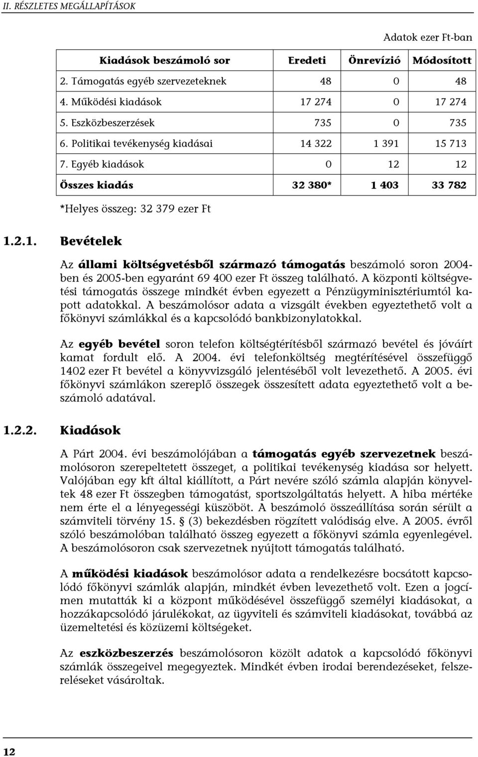 A központi költségvetési támogatás összege mindkét évben egyezett a Pénzügyminisztériumtól kapott adatokkal.