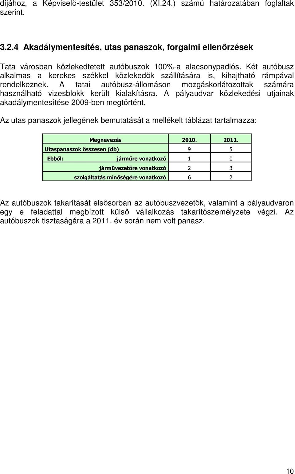 A pályaudvar közlekedési utjainak akadálymentesítése 2009-ben megtörtént. Az utas panaszok jellegének bemutatását a mellékelt táblázat tartalmazza: Megnevezés 2010. 2011.