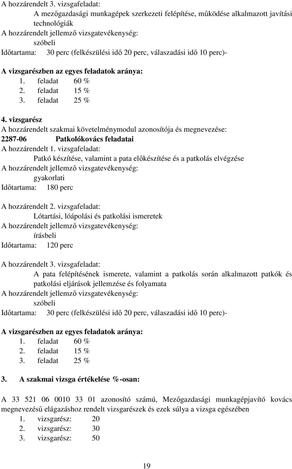 perc, válaszadási idő 10 perc)- A vizsgarészben az egyes feladatok aránya: 1. feladat 60 % 2. feladat 15 % 3. feladat 25 % 4.