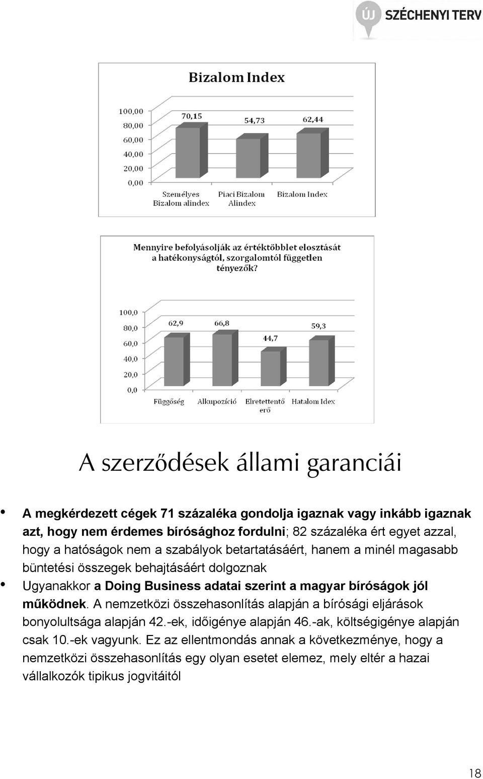 magyar bíróságok jól mőködnek. A nemzetközi összehasonlítás alapján a bírósági eljárások bonyolultsága alapján 42.-ek, idıigénye alapján 46.